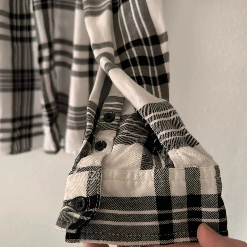 Como Vintage Plaid Flannel Button Down Shirt Black White Grungecore XL Cozy - Picture 11 of 14